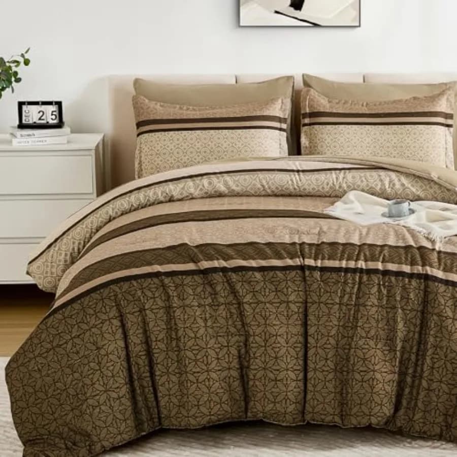 Set Copripiumino 7 Pezzi a Righe, Set Letto Completo con Copripiumino e Lenzuola, Design Minimalista Geometrico, Morbido e Leggero in Microfibra
