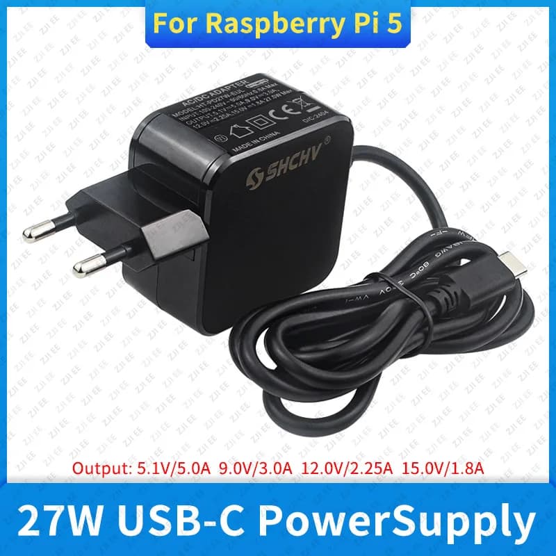 Adattatore di Alimentazione Raspberry Pi 5 PD 27W 5.1V 5A USB-C con Spina EU US UK per RPI 5 Pi5