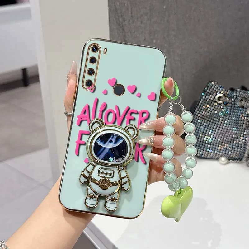 For Redmi Note 8T/Note 7/Note 7 Pro/Note 7S/Note 8/Note 8 Pro Cover 3 Pcs(Flower Fansphone Case+Bead Lanyard+Stand) Phone Case