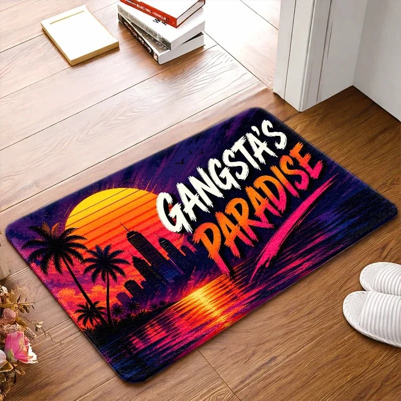 1Pc Retro Gangsta's Paradise Rug Suitable for Home Decor, Non-Slip Backing Machine Washable Floor Mat with Iconic Retro Design, Suitable for Living Room Bedroom Entryway, Durable for Urban Decor