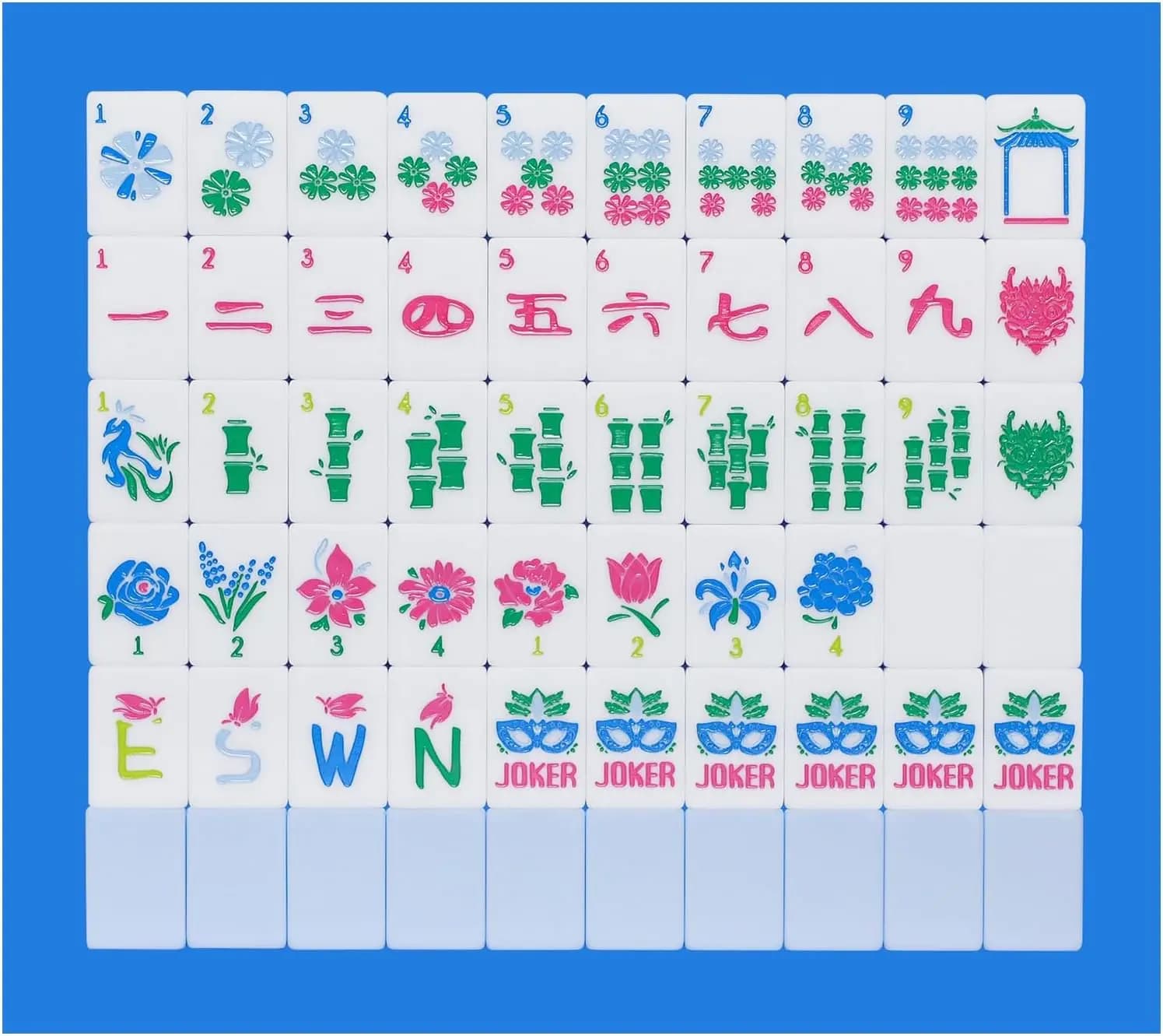 Set di Tessere Mahjong Americano, 160 Tessere in Acrilico Incise (Azzurro) con Borsa per il Trasporto e Accessori