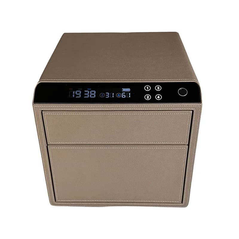 Cassaforte di Lusso in Pelle con Cassetto, Serratura Intelligente, Armadietto Antifurto con Impronta Digitale per Gioielli