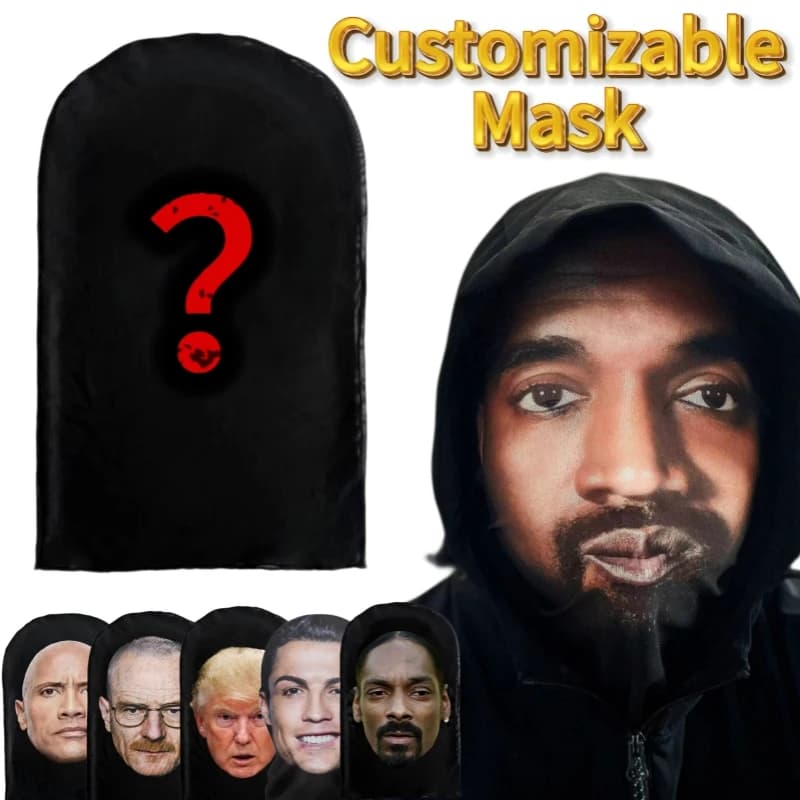 Customizable Network Mask Printed in 3D Kanye Full Face Mask Elastic Shirt Cosplay Hood for Men Women Horror Party Hip Hop Fashion