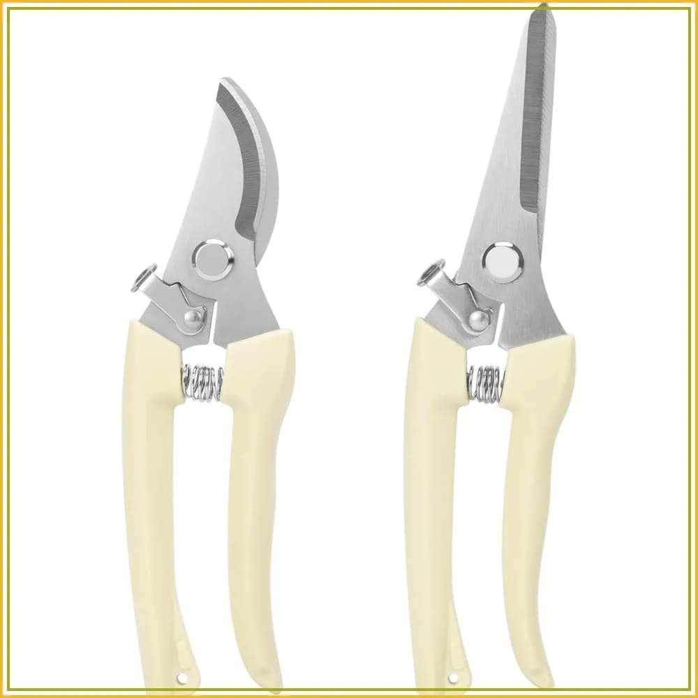 2Pcs Professional Pruning Shears: Bypass & Straight Blade for Garden Trimming, Plants, Bonsai, Hydroponics, Herbs