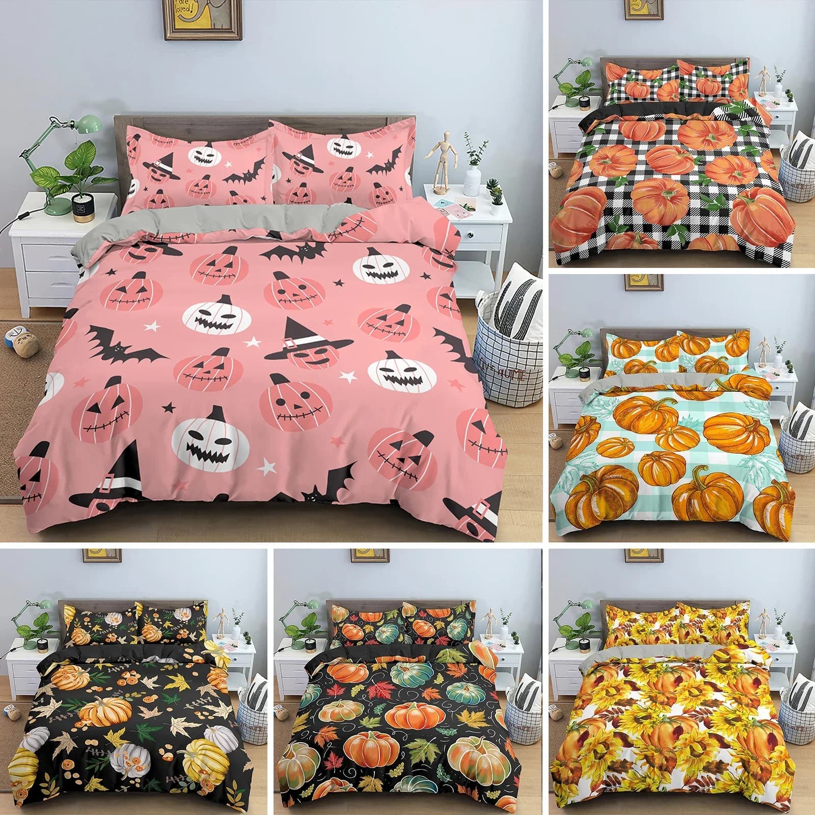 Set of pumpkin bed linen Set duvet for Halloween decorations Set duvet with 1/2 pillowcase Set bed linen consular Twin Queen