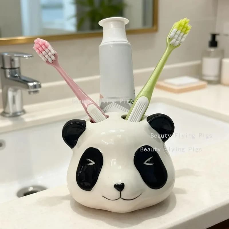 Portaspazzolino in Ceramica a Forma di Panda, Porta Dentifricio, Accessori per il Bagno, Articoli per Hotel, Decorazione per la Casa
