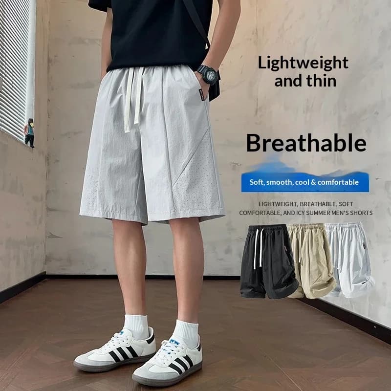 Summer Thin Men's Mesh Shorts Casual Workwear Shorts Quick-Dry Swim Trunks Bermuda Board Pants Elastic Waist Baggy Sporty Shorts