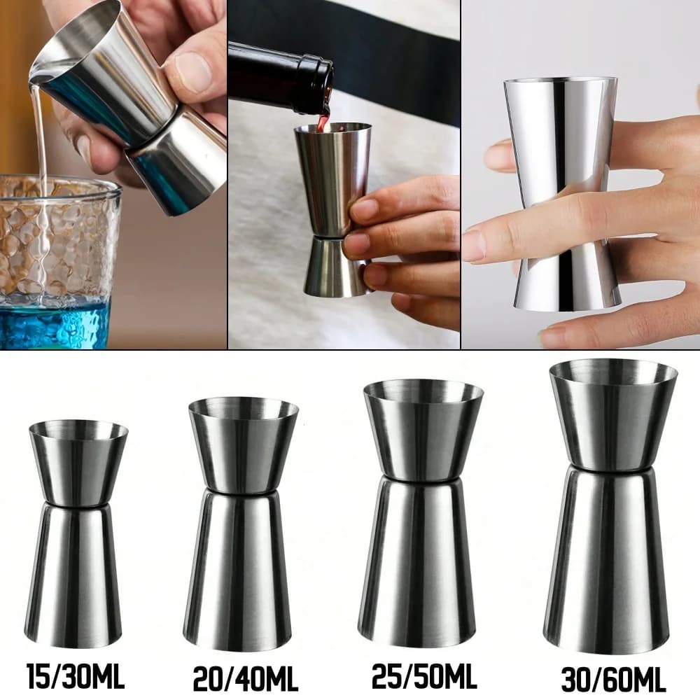 Bicchiere dosatore in acciaio inossidabile, shaker per cocktail, dosatore a doppia misura, jigger, bottiglia per miscelare bevande alcoliche, strumento da bar per feste