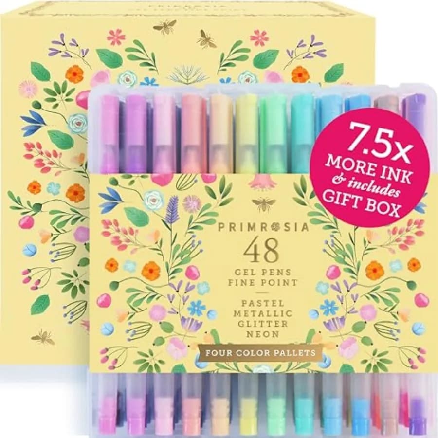 48 Penne Gel con Glitter Metallizzato e Fluorescente per Libri da Colorare per Adulti e Penne per Quaderni a Puntini. Anti-trasparente