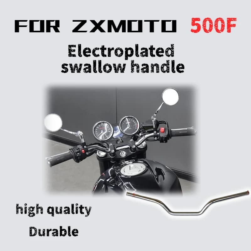 For ZXMOTO 500F, this is a modified chrome handlebar and steering wheel assembly kit.