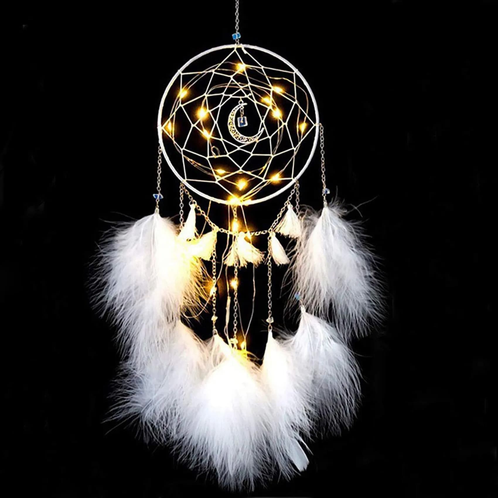 ABKJ-2X LED Dream Catcher, Handmade Dream Catchers For Bedroom Wall Hanging Home Decor Ornaments Craft (White)
