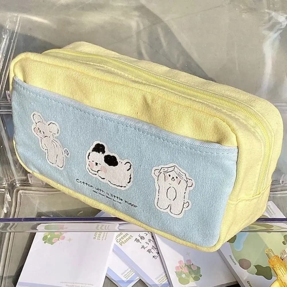 Astuccio per matite con cerniera con stampa di cuccioli carini Astuccio per cancelleria di grande capacità Astuccio multifunzione Astuccio per cosmetici Materiale scolastico
