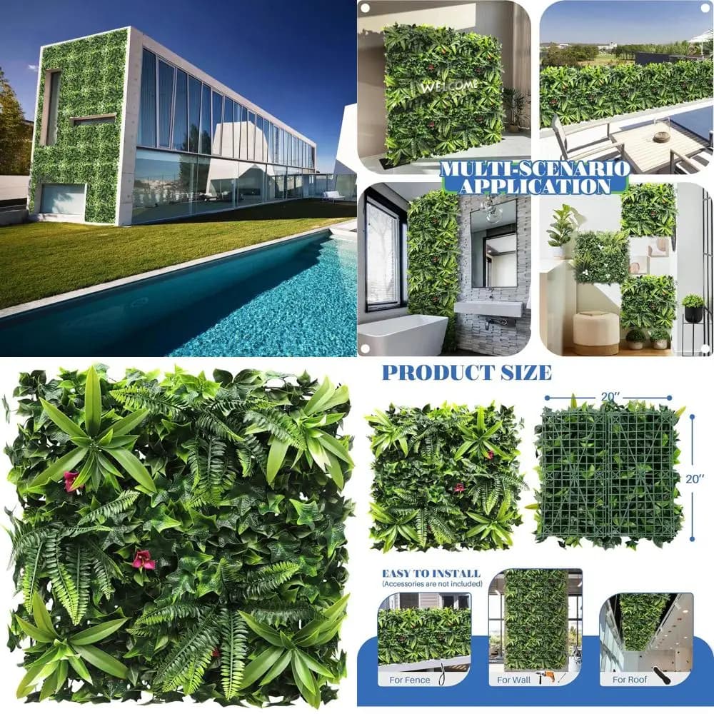 20x20 inch edera privacy fence with artificial casing panels, mixed leaf hedge plants for indoor or outdoor use, 8 packs