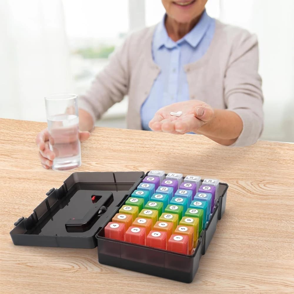 30-day AM PM pill holder, without BPA, one-month medication organizer, twice daily, 32-day case to contain vitamins, supplements and medications