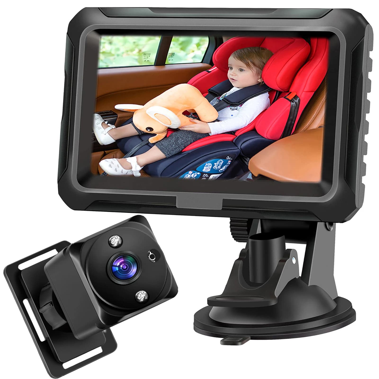 Baby monitor con telecamera per auto 1080P con funzione di visione notturna e 150 ° Ampio angolo di visione 360 ° Specchietto sedile posteriore girevole