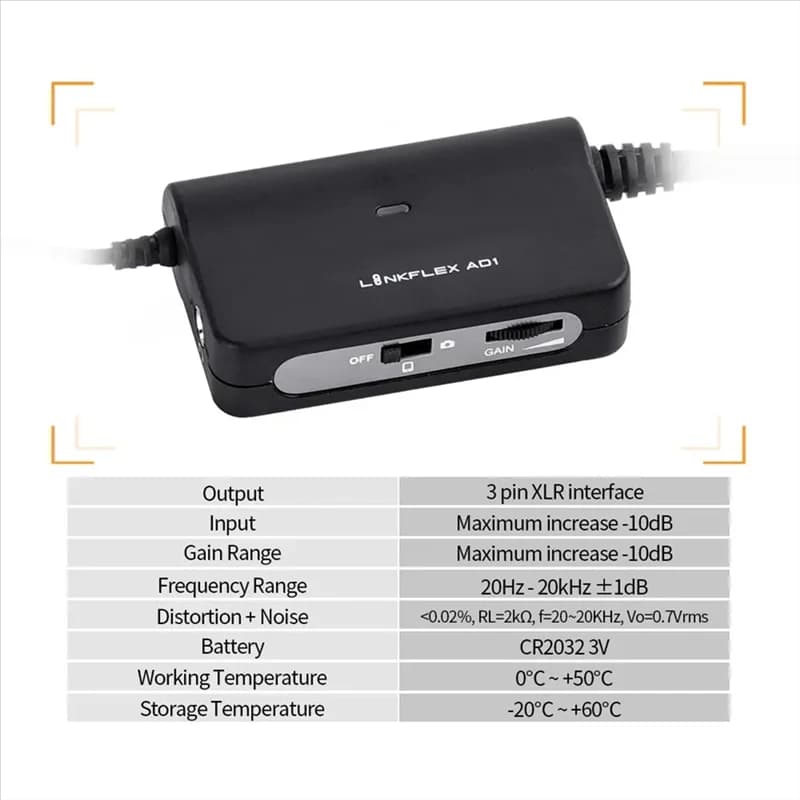 【B89E】For Smartphone DSLR Camera Camcorder Compatible XLR To 3.5Mm Adapter-LINKFLEX AD1 Microphone Pre-Amp Amplifier Audio Devic