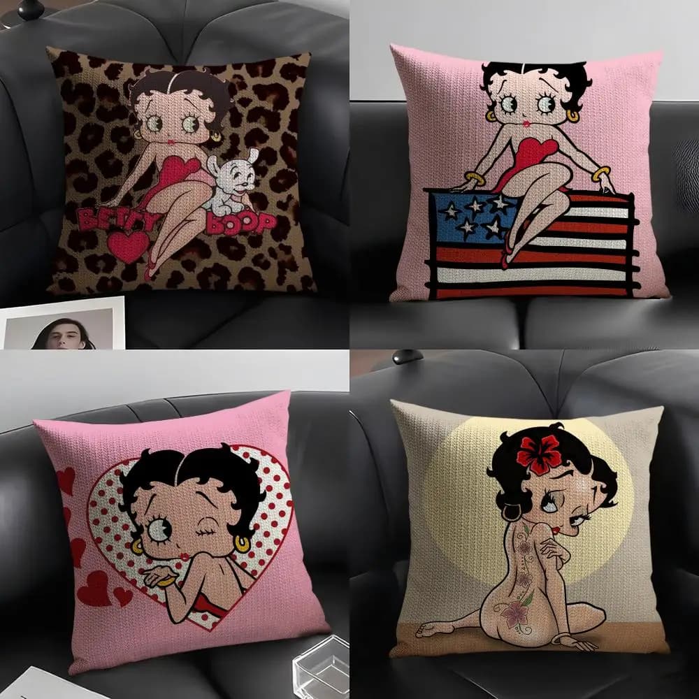 B-Betty-Cute-Boop Anime Fodere per cuscini in lino per divano decorativo, cuscini per la casa, cuscini per auto, sedie, auto