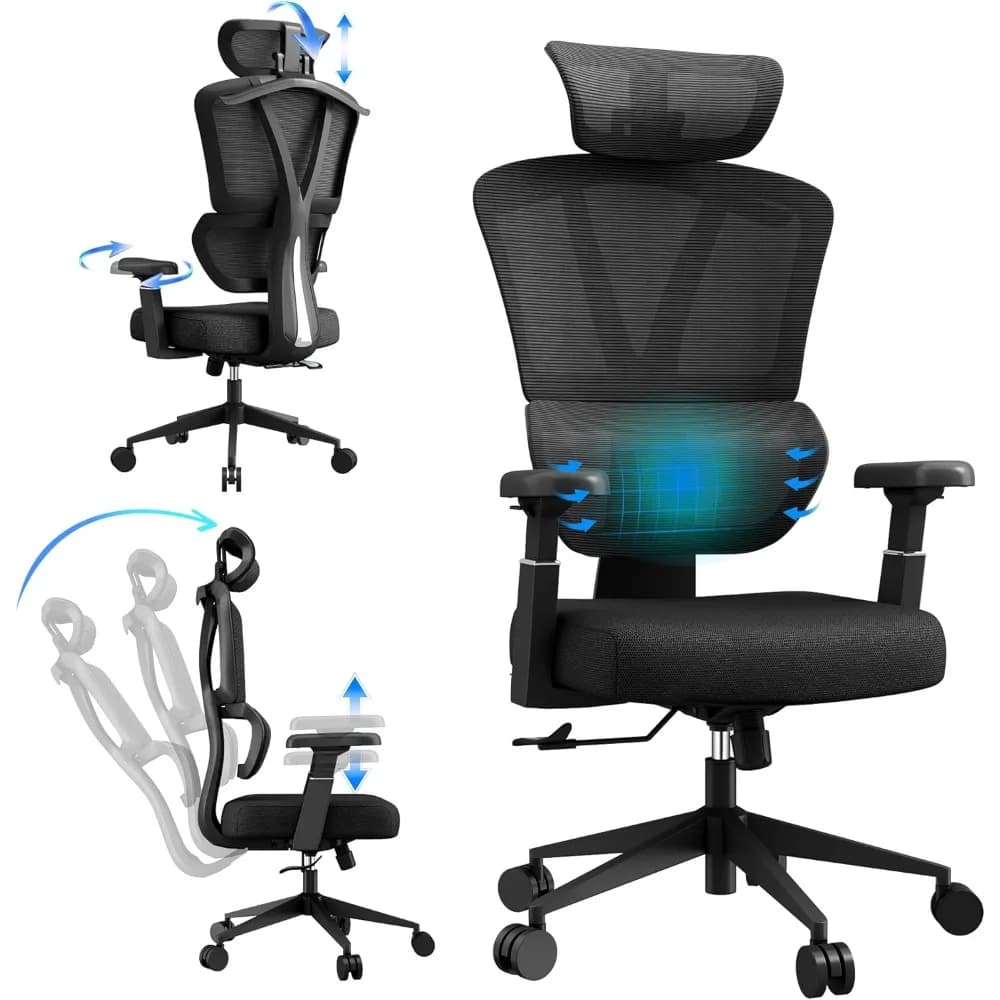 Sedia da Ufficio Ergonomica in Rete, Sedia da Ufficio Grande con Schienale Alto e Supporto Lombare, Comoda Sedia per Computer e Gaming