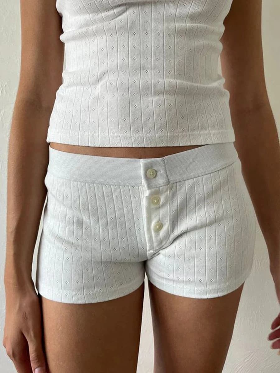 Pantaloncini da ragazzo in cotone solido con occhielli per la casa estate tre bottoni Patchwork elastico in vita dritto pantalone corto dolce carino intimo donna