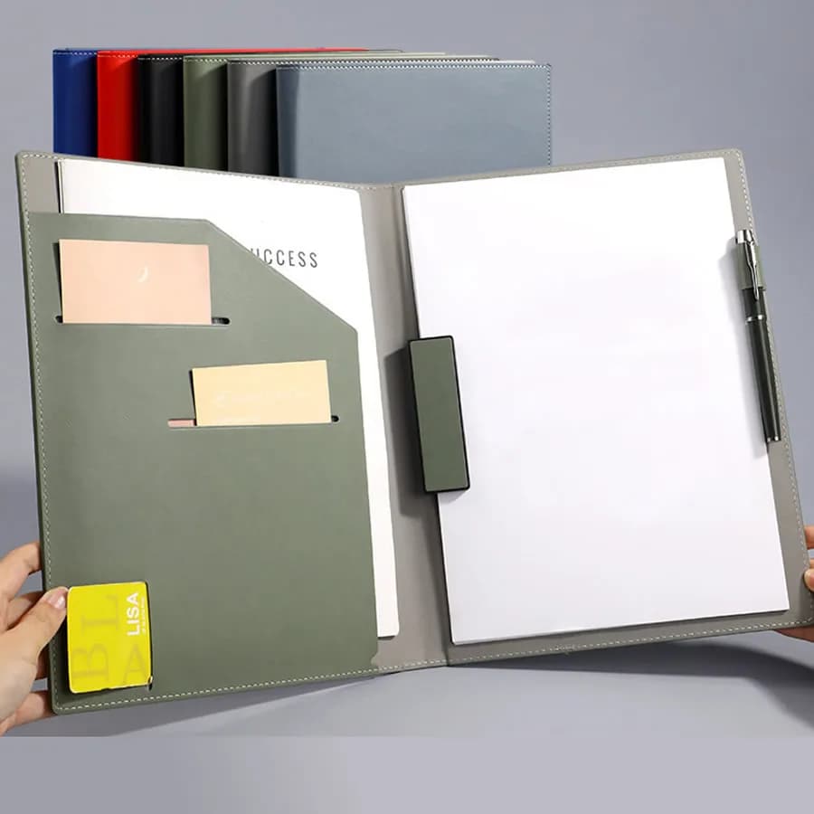 A4 PU Leather Contract Folder Business Document File Organizer Multi‑color Portfolio Folder for Office Conference Meeting