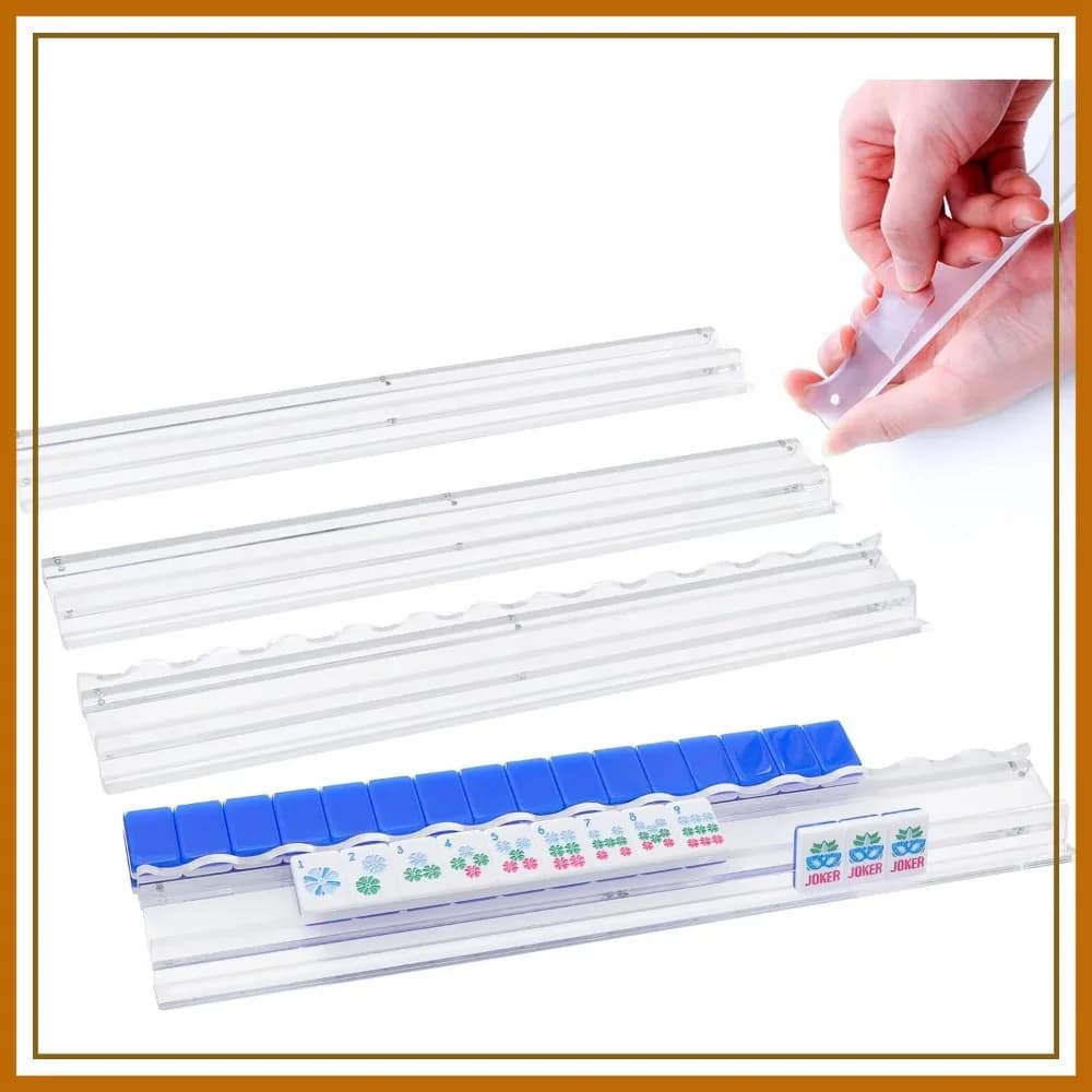 Set di 4 supporti per Mahjong in acrilico trasparente con spintori per tessere Mahjong americane, lunghezza 19,7 pollici