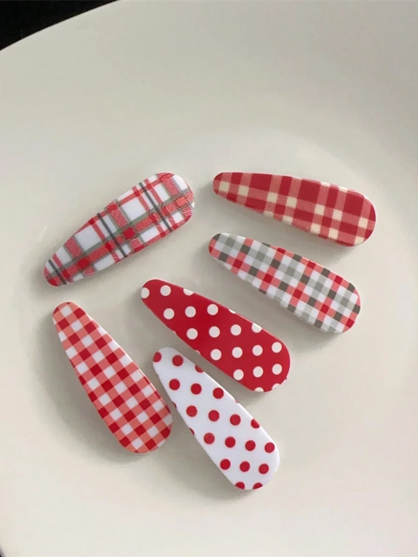 Fermagli per capelli rossi a pois e a quadri per donna, accessori moda