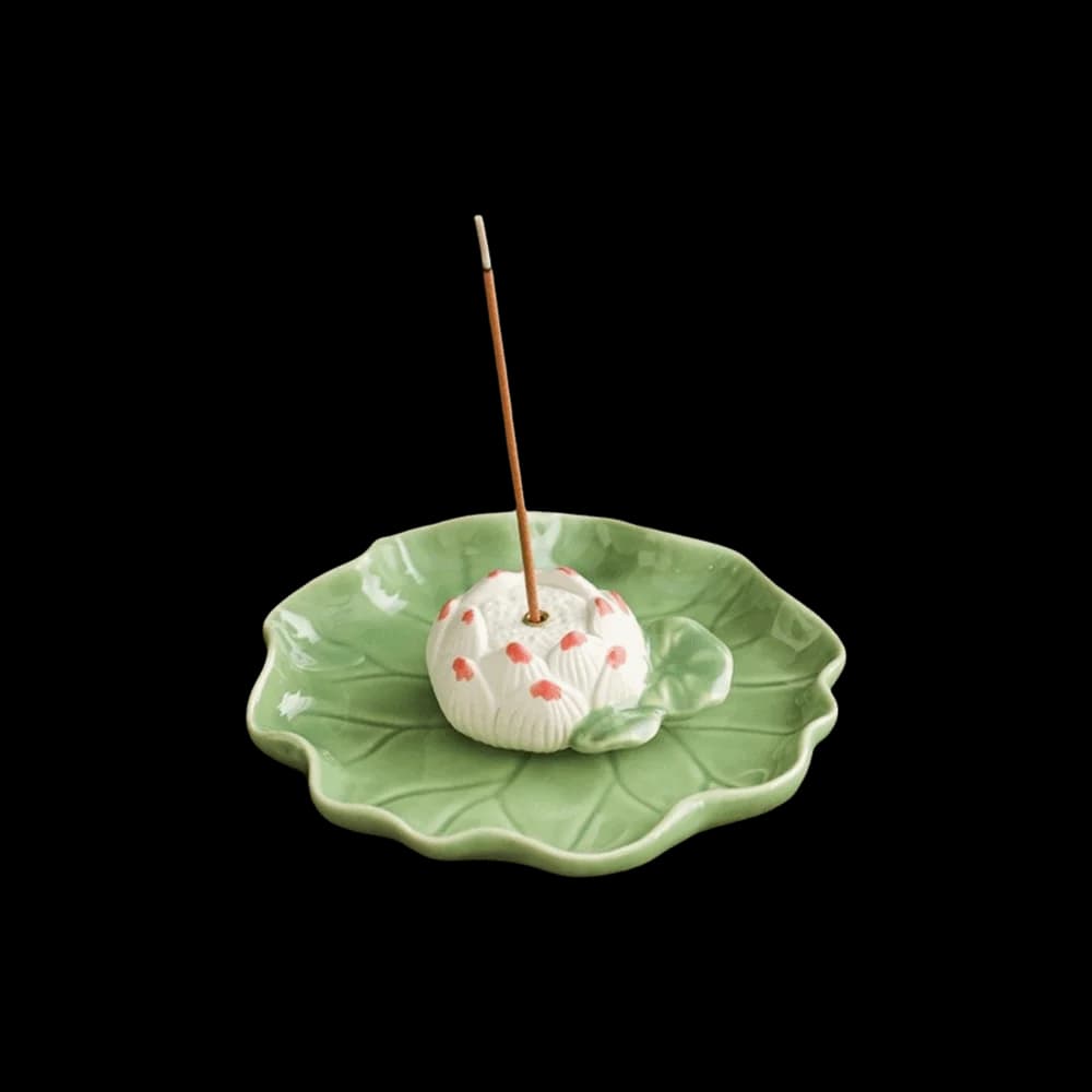 Desk Ornaments Zen Chinese Style Incense Burner Ceramic Frog Incense Stick Burner Creative Leaf Censer Holder Zen Space