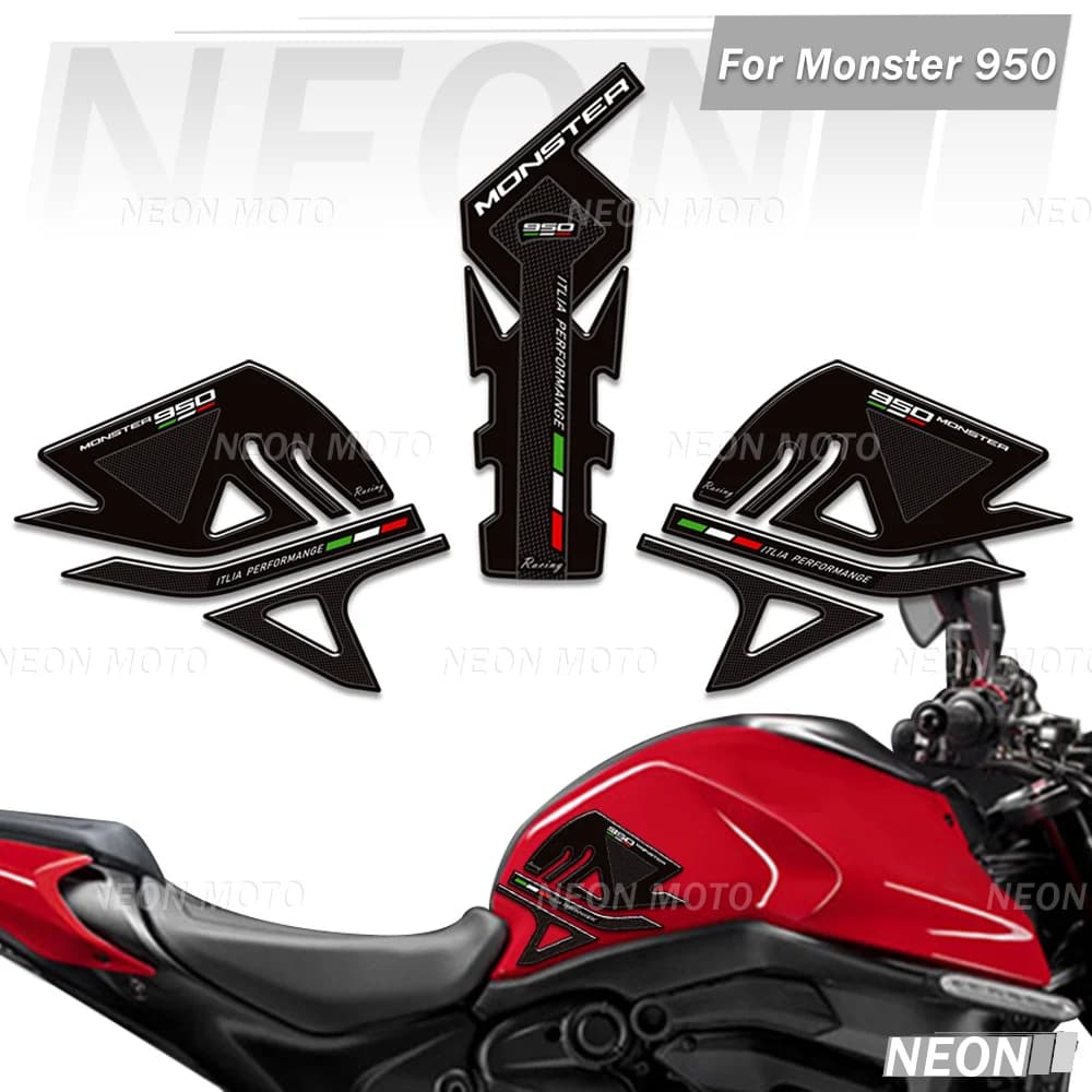 Per Monster 950 Cuscinetti serbatoio in resina epossidica 3D per moto, kit decalcomanie adesivi protettivi antiscivolo per ginocchia