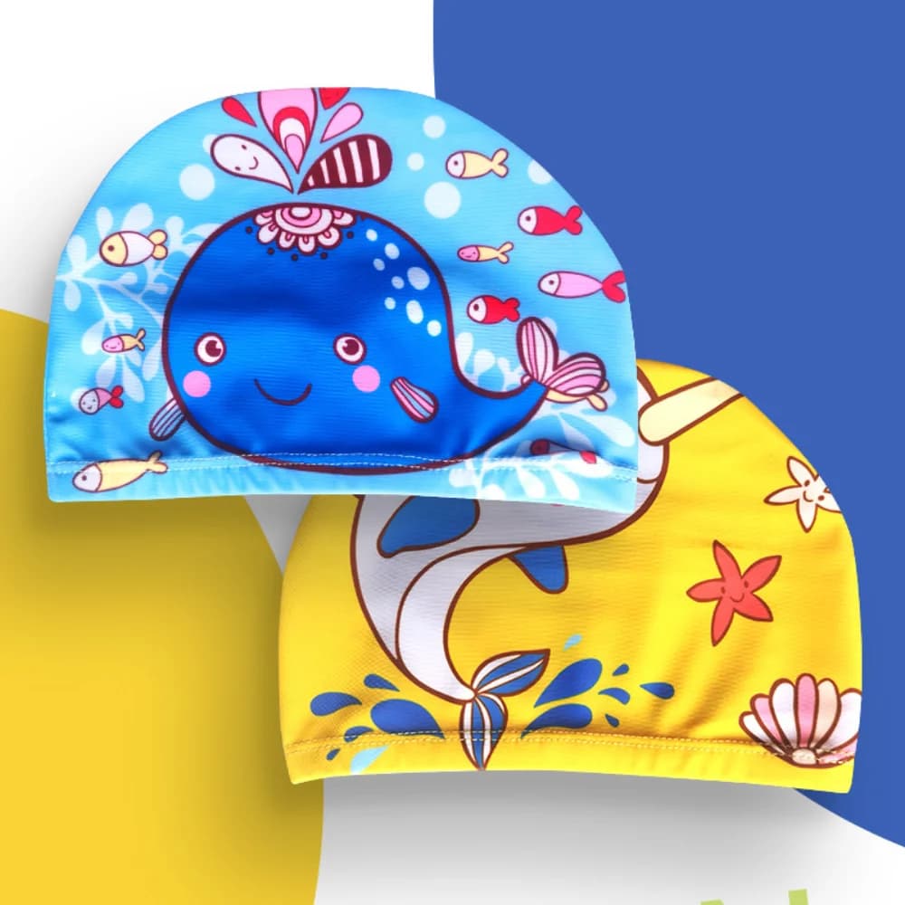 Cappello da Nuoto per Bambini con Simpatici Cartoni Animati, Comodo Protettore per le Orecchie, Cappello da Bagno in Calico con Motivi Impermeabili