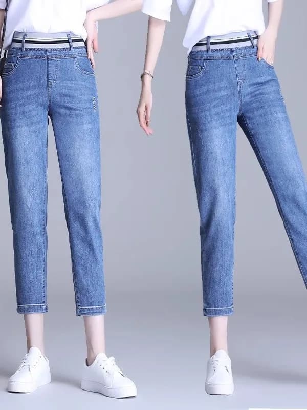 Slim Fit Seven Inch Jeans Women's Summer New Sle Light Blue Thin Denim Harem Pants Loose Waist Casual Trousers