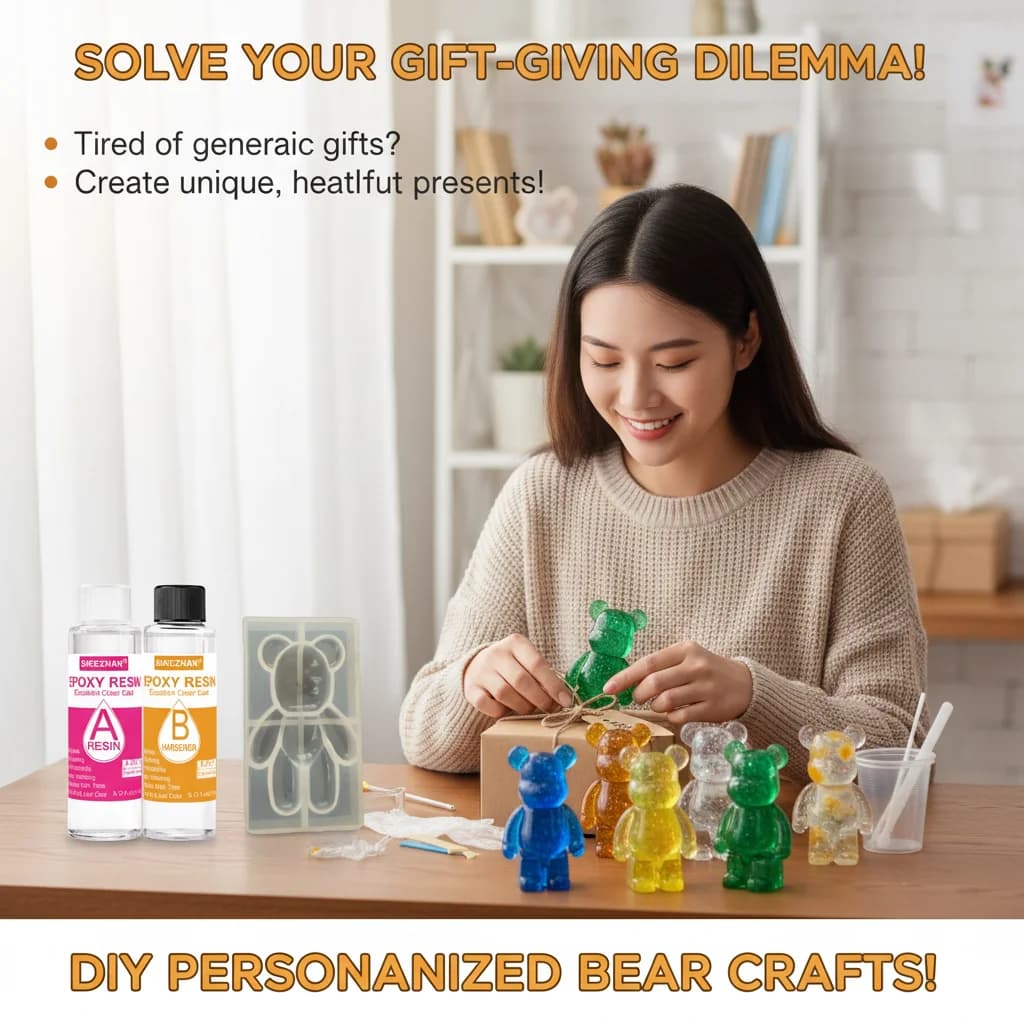 Kit Resina Epossidica Cristallina Fai-da-te con Stampo in Silicone Orso 3D, Set Colla AB Trasparente per Creazione Gioielli, Decorazioni per la Casa e Arte del Colato