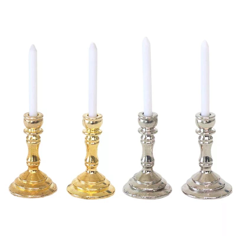 Nuovo Set di 2 Portacandele in Miniatura 1:12 per Casa delle Bambole, Modello di Candelabro, Decorazione per Casa delle Bambole, Accessori