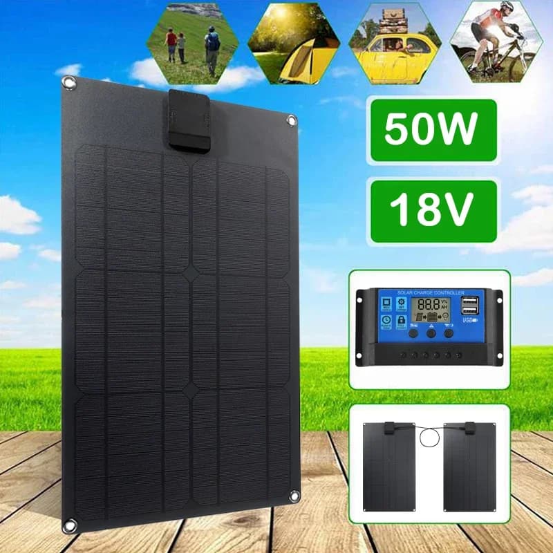 Pannello solare 18V 50W Kit sistema solare doppio USB monocristallino Piastra solare completa per carica batteria RV per yacht per auto