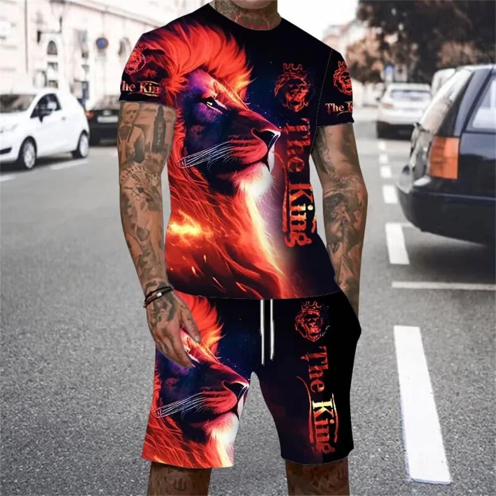 Men's Summer Completion: T-Shirts and Shorts with 3D Print Leo, Casual Oversize, Streetwear Style