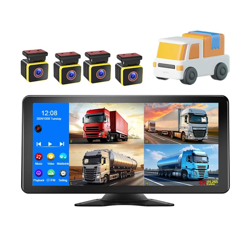 DVR Recorder for Cars with 10.36 Touch Screen, 4 Channels 1080P, Monitoring System for Trucks, MP5 Player for Trucks, Campers and Vans