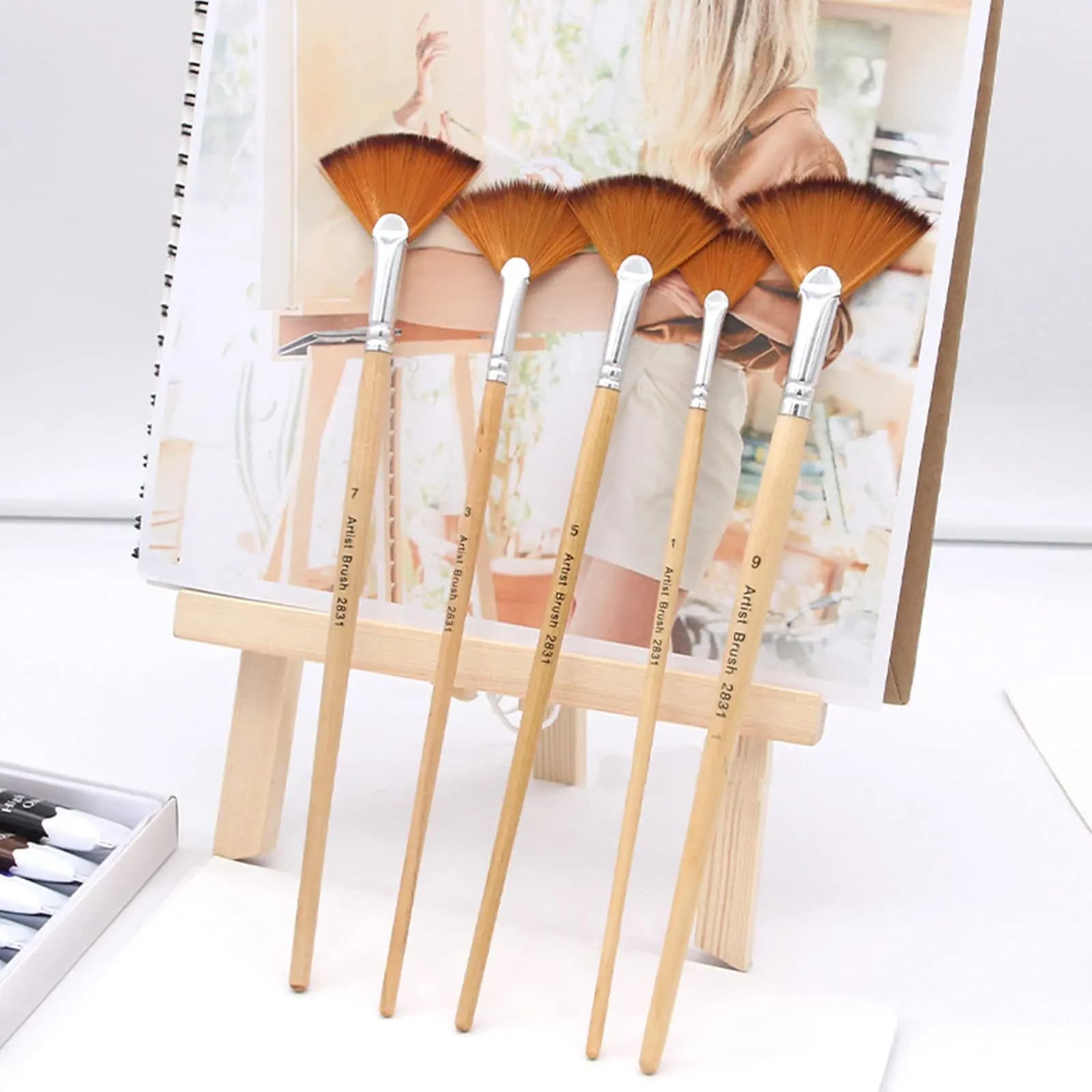 5pcs Fan Paint Brushes, Oil Acrylic Paint Brushes Nylon Hair Watercolor Fan Artist Brushes for Acrylic Watercolor Painting