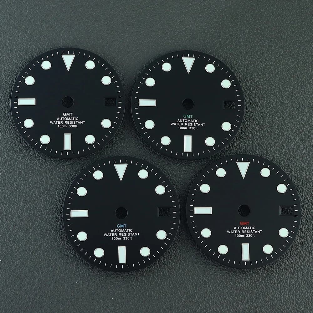 28.5mm Watch Dial Luminous Black/White Dial Green Blue Red Orange GMT Text For NH34 Automatic Movement Watch Accessories For Men