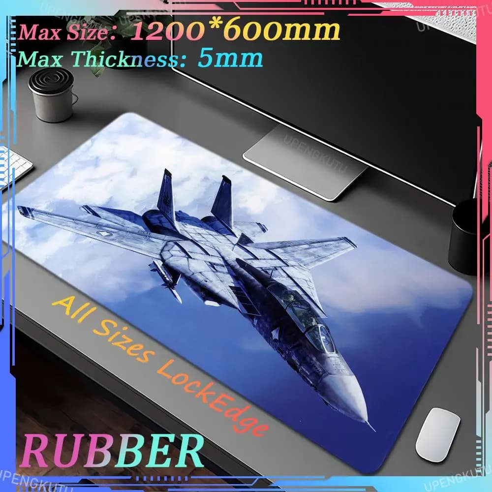 Tappetini per computer da gaming oversize 1200x600x5mm con bordo bloccato, tappetini per mouse, accessori da scrivania simpatici, tappetino per computer da gioco a tema aereo da combattimento