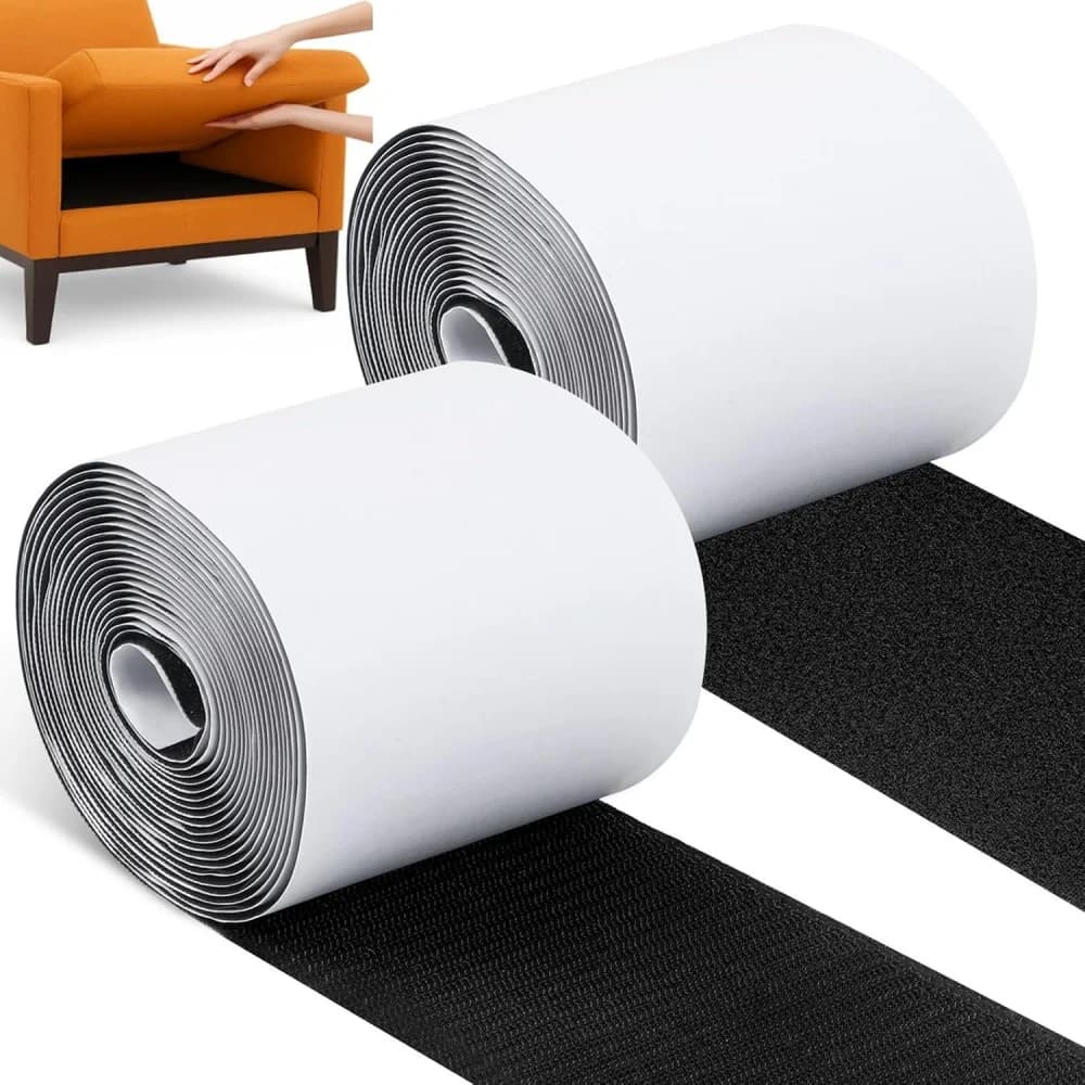 Set da 2 Pezzi, 1m Nastro Adesivo Forte in Nylon con Gancio e Anello, Nastro Adesivo Antiscivolo per Cuscini Divano