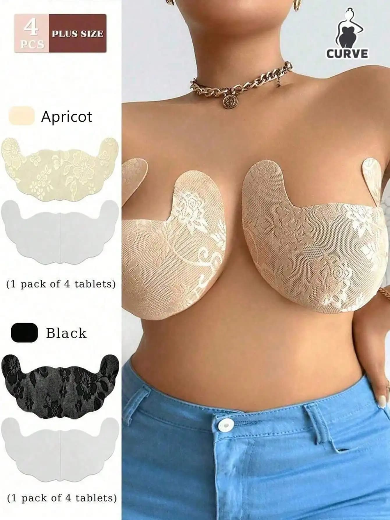 2/4 Pairs Plus Size Breathable Invisible Lace Breast Lift Tape Random Print Suitable For Wedding Dresses Strapless, Large Breast Lift Tape