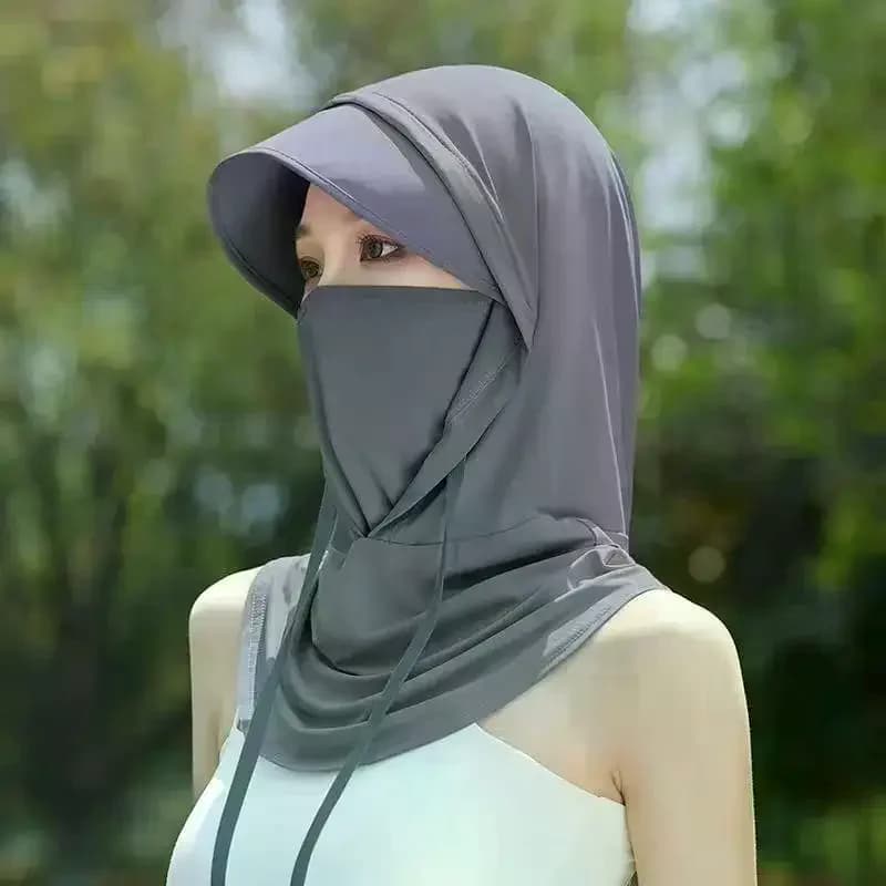 Ice Silk UV Protection Full Face Cover Hood Wide Brim Breathable For Cycling Hiking Beach Travel Use