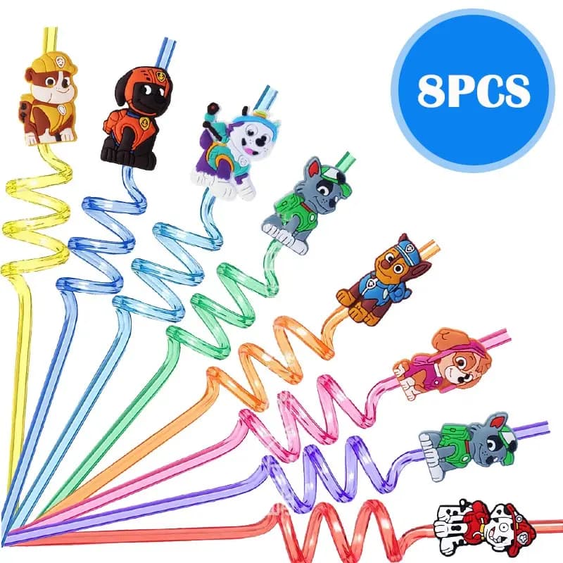 8 pezzi cannucce a tema Paw Patrol Cartoon Chase Dog cannucce riutilizzabili per bambini decorazione di compleanno forniture per feste Baby Shower