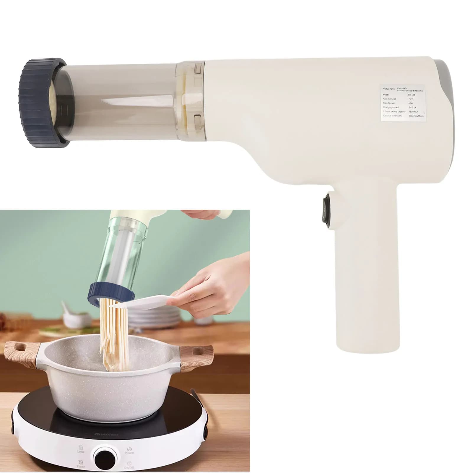 Macchina per pasta elettrica portatile portatile - Macchina per noodle senza fili con 6 dischi modellanti per la cucina