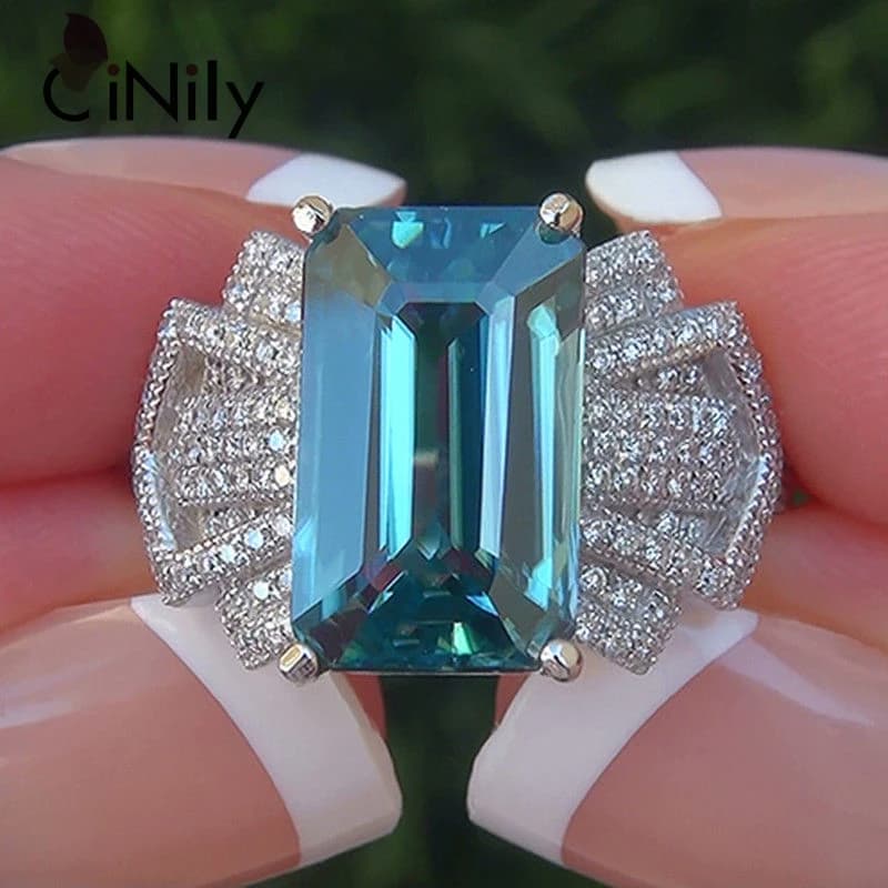 CiNily ring aquamarine for woman topazio blue precious stone delicate ring jewelry Art geometric design