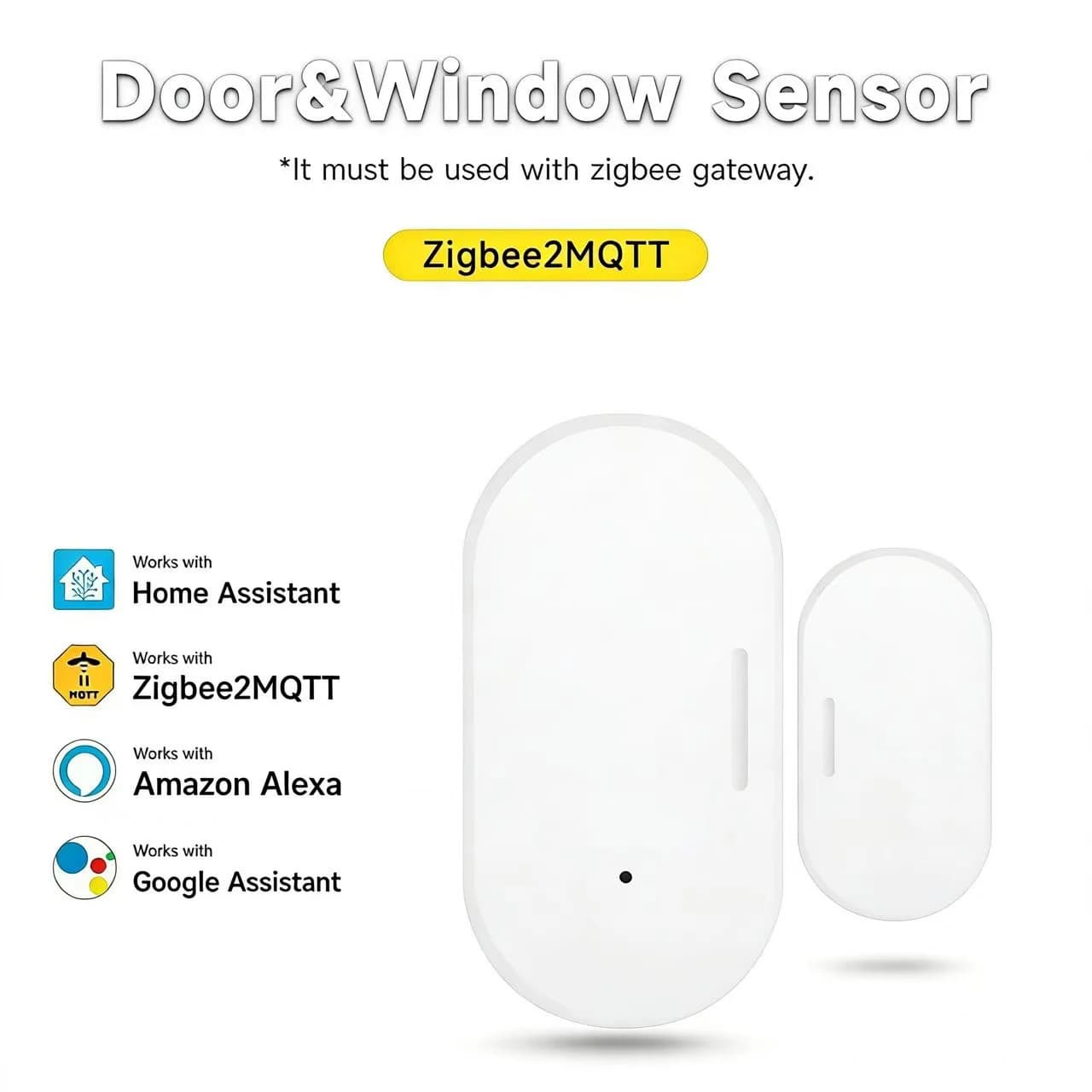 Sensore Magnetico Intelligente per Porte e Finestre Zigbee3.0 Z2MQTT, Protezione per la Sicurezza Domestica, Compatibile con Home Assistant e Sistemi Smart Home