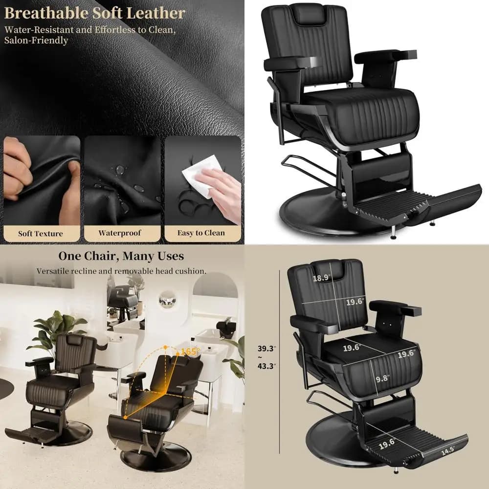 Sedile da barbiere classico con poggiatesta rimovibile, poltrona ergonomica per tatuaggi, comodo cuscino, ideale per uso domestico o in salone