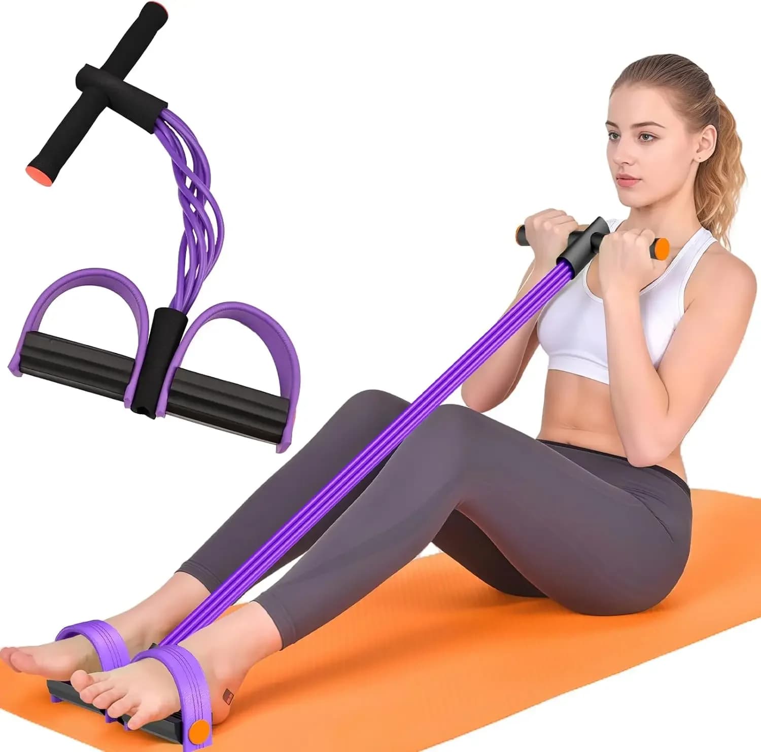 Set di 6 Bande Elastiche con Maniglie e Pedali per Allenamento Completo del Corpo, Stretching e Fitness