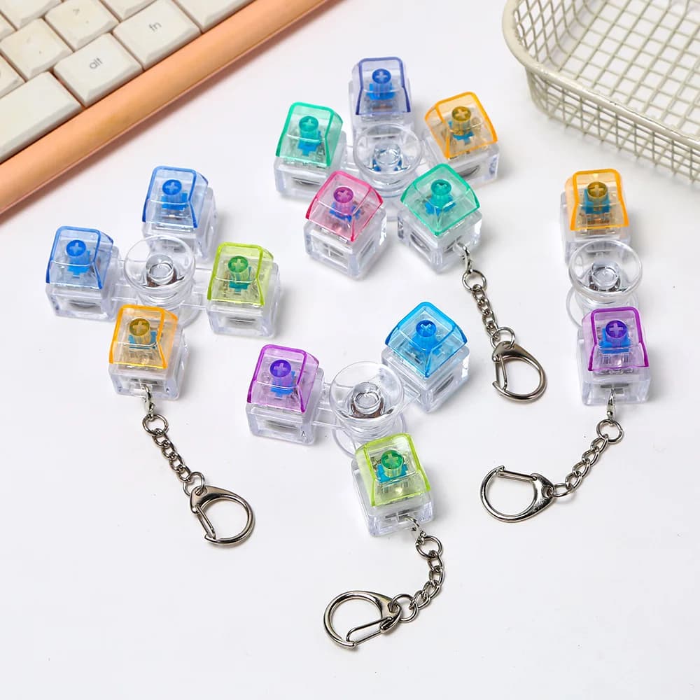 1PC Rotatable Keyboard Fidget Fidget Spinner Keychain Mechanical Axis LED Light Clicker Stress Relief Sensory Therapy Finger