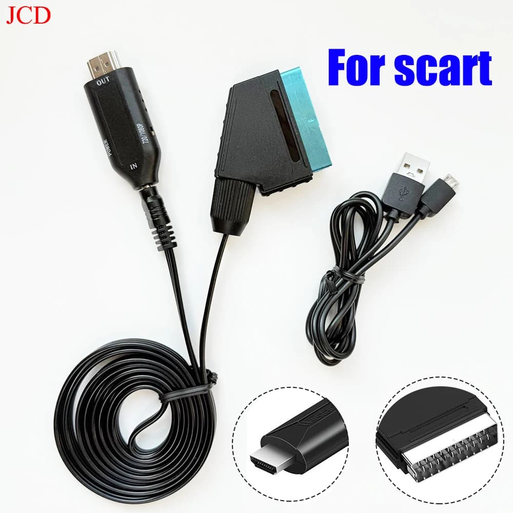 For HDTV STB VHS Xbox PS3 DVD Powice Scart to HDMI adapter Converter HDMI 1080P Scart input cable HDMI output port