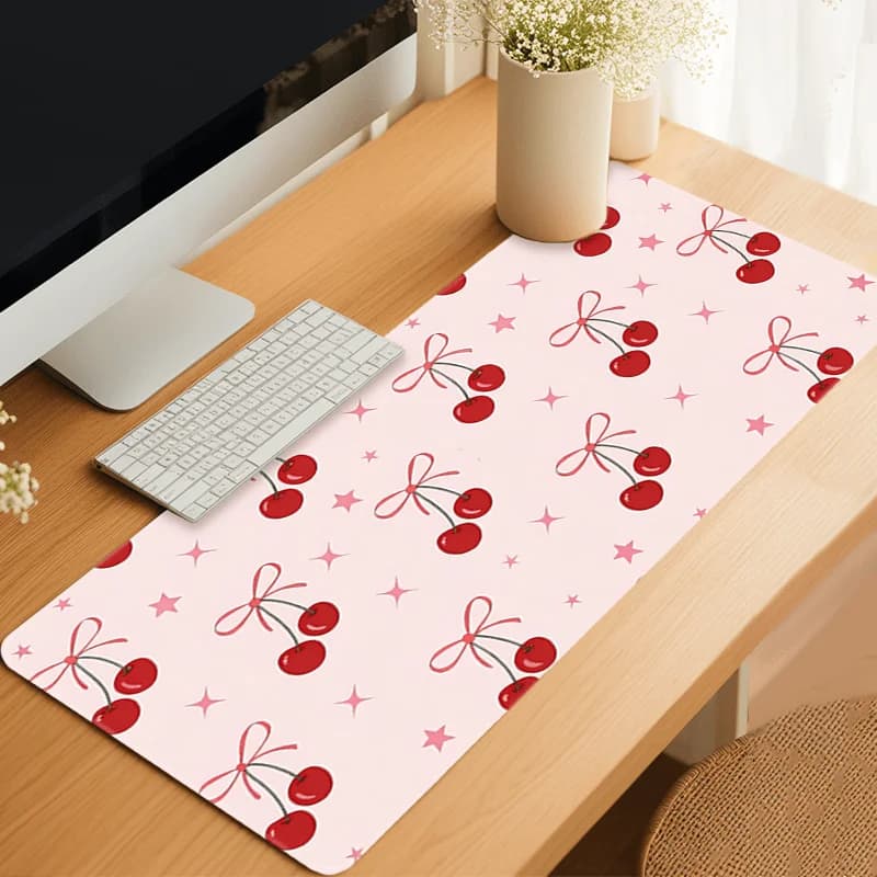 Simpatico tappetino per mouse rosa con fiori di ciliegio, adorabili tappetini per mouse da gioco con ciliegio, tappetino per mouse rosa XXL con bordi cuciti in gomma per tastiera
